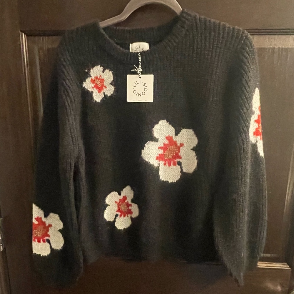 Black Floral Knit Sweater